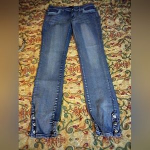 What's Hot Stretch Denim Stone Washed Ruffles Leg Jeans Women 14 Blue
